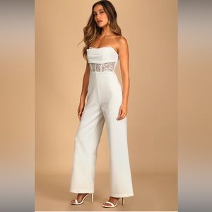 Lulus Rule-Breaker White Lace Strapless Bustier Jumpsuit